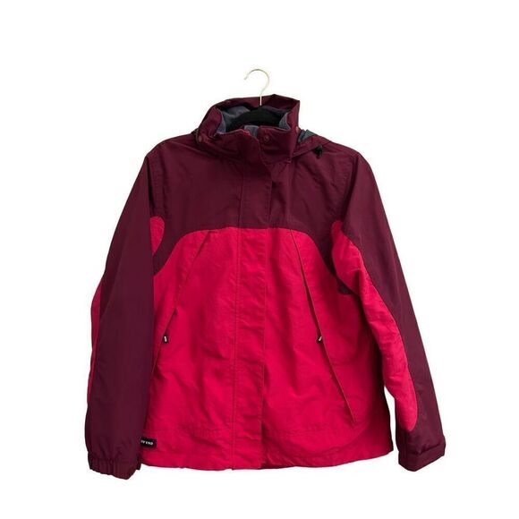 Land's End Utility Parka Jacket size 6 / 8 packable hood EUC Fuchsia pink and ma - Picture 1 of 12
